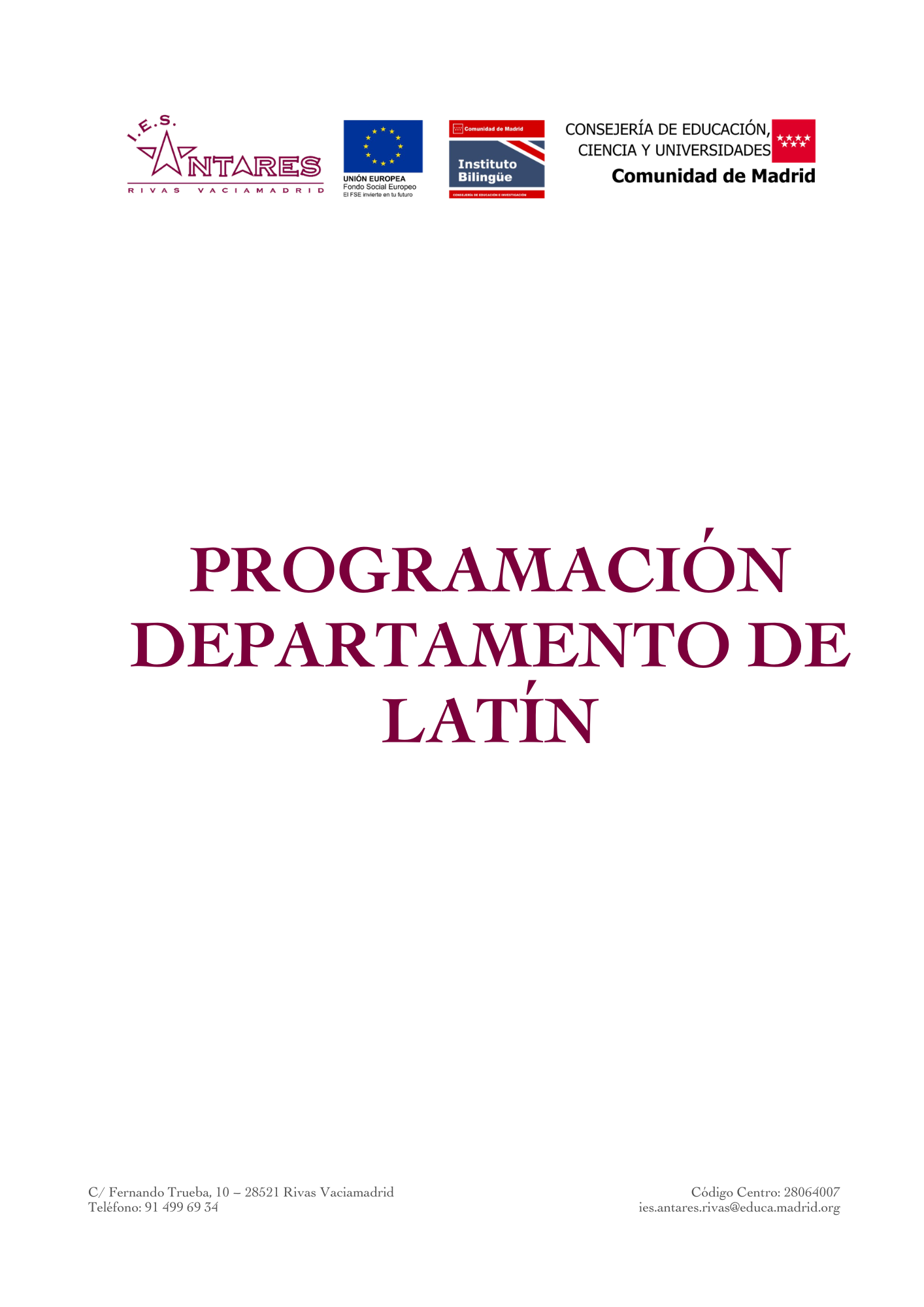 Portada de la programación del Departamento de Latín