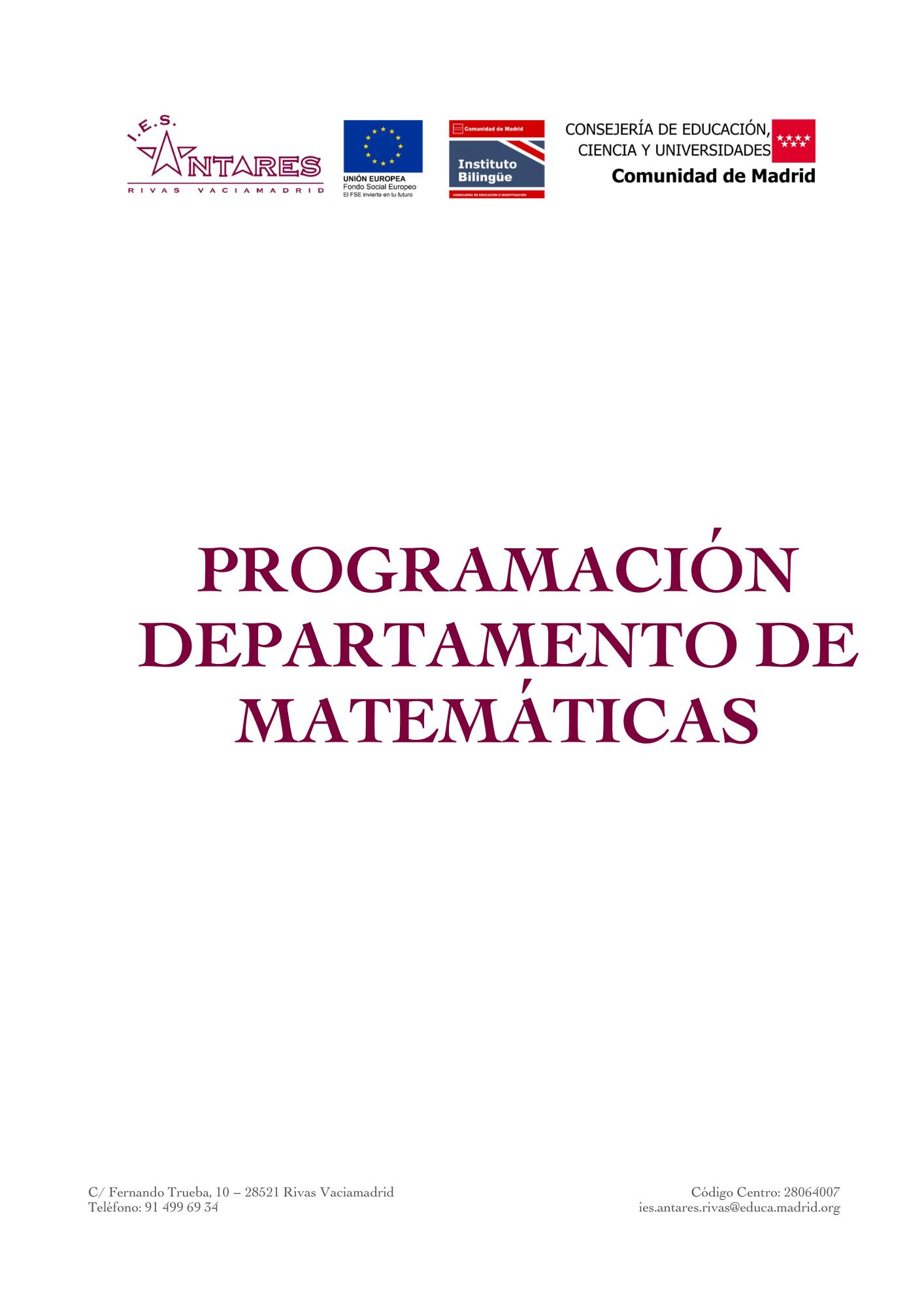Portada de la programación del Departamento de Matemáticas