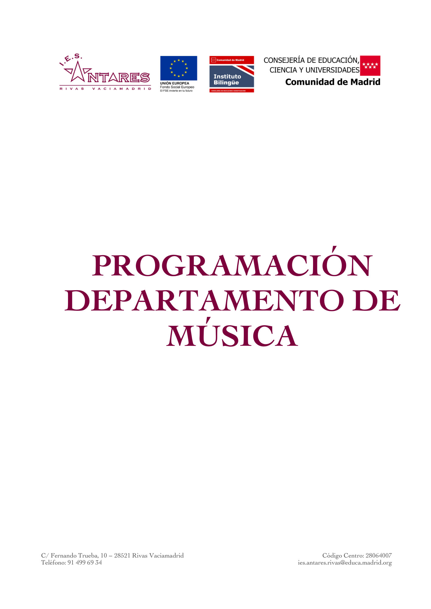 Portada de la programación del Departamento de Música