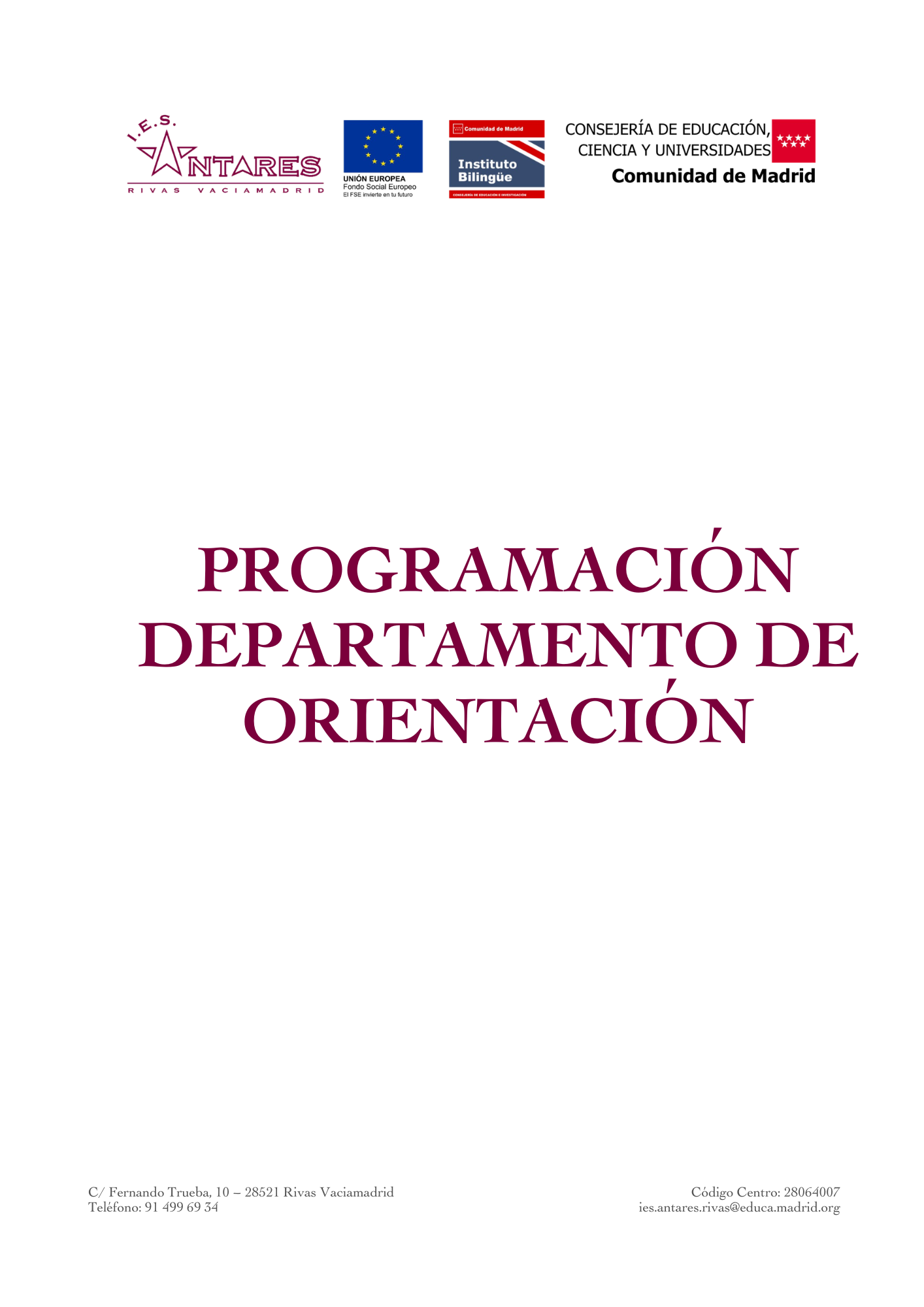 Portada de la programación del Departamento de Orientación