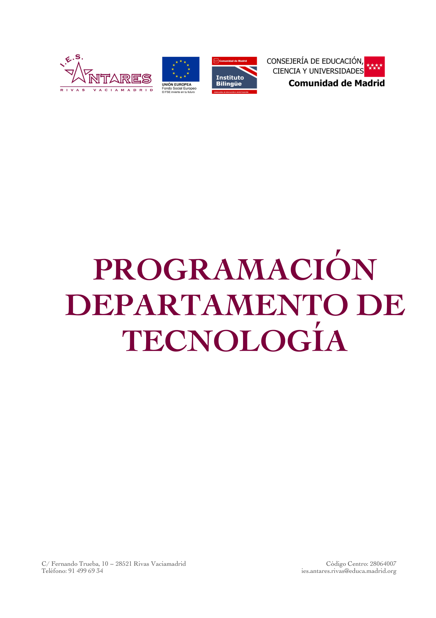 Portada de la programación del Departamento de Tecnología