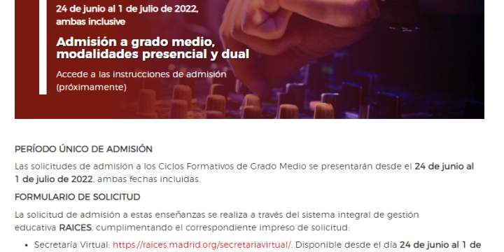 ADMISIÓN DE FORMACIÓN PROFESIONAL GRADO SUPERIOR