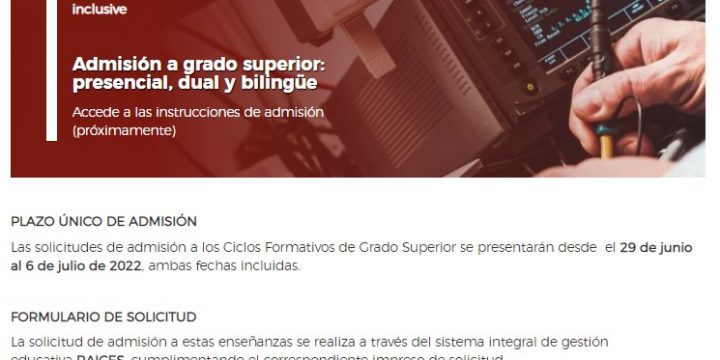 ADMISIÓN CFGS: ACONDICIONAMIENTO FÍSICO y ENSEÑANZA Y ANIMACIÓN SOCIODEPORTIVA