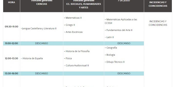 EVAU: CONVOCATORIA EXTRAORDINARIA 2022