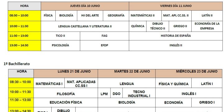 CONVOCATORIA EXTRAORDINARIA:  calendario exámenes finales