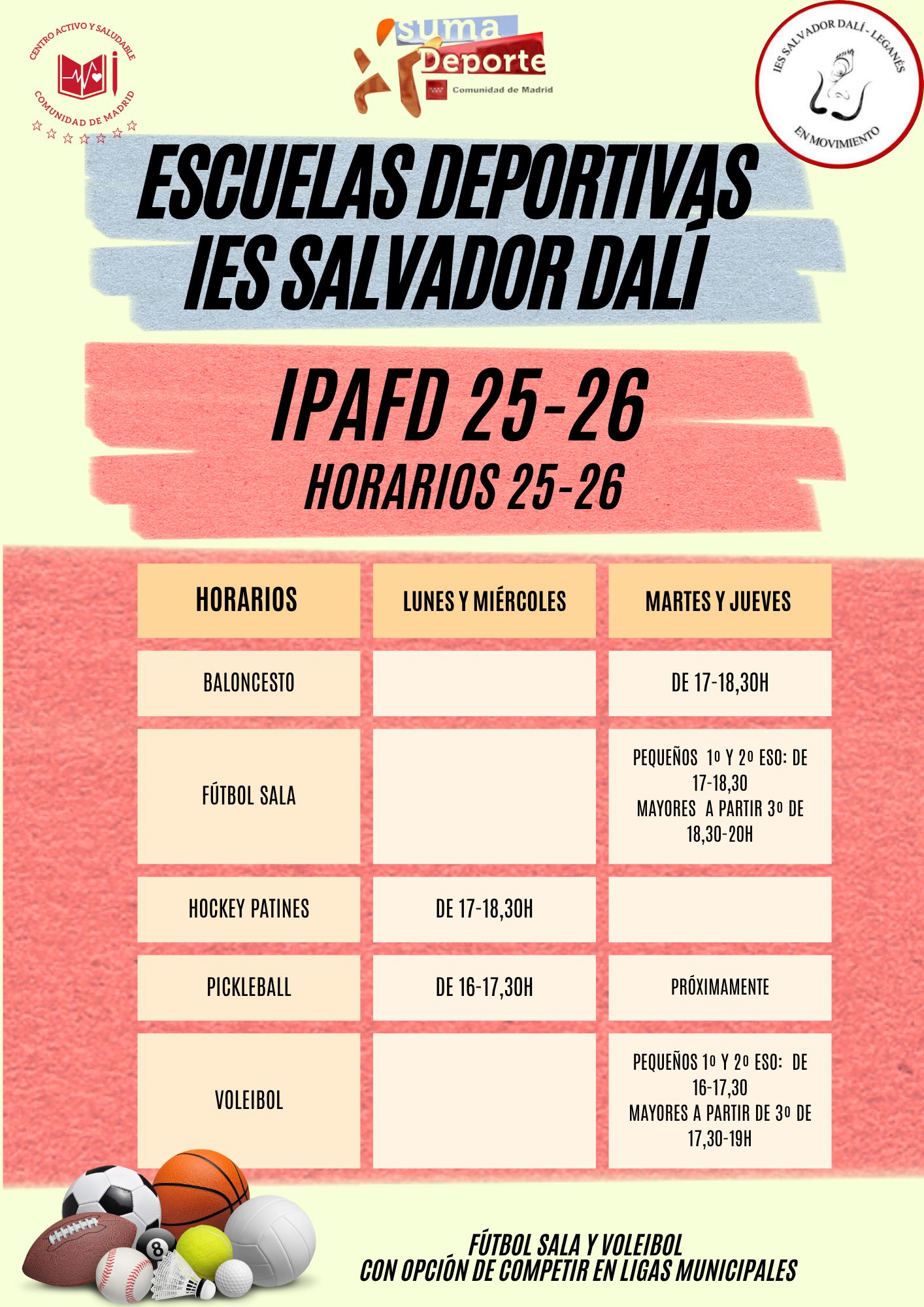 Horarios Escuelas Deportivas IPAFD